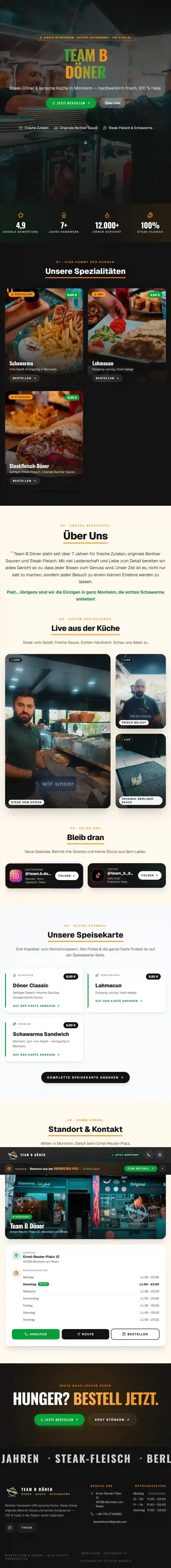 Team B Döner: die ganze Startseite von oben bis unten