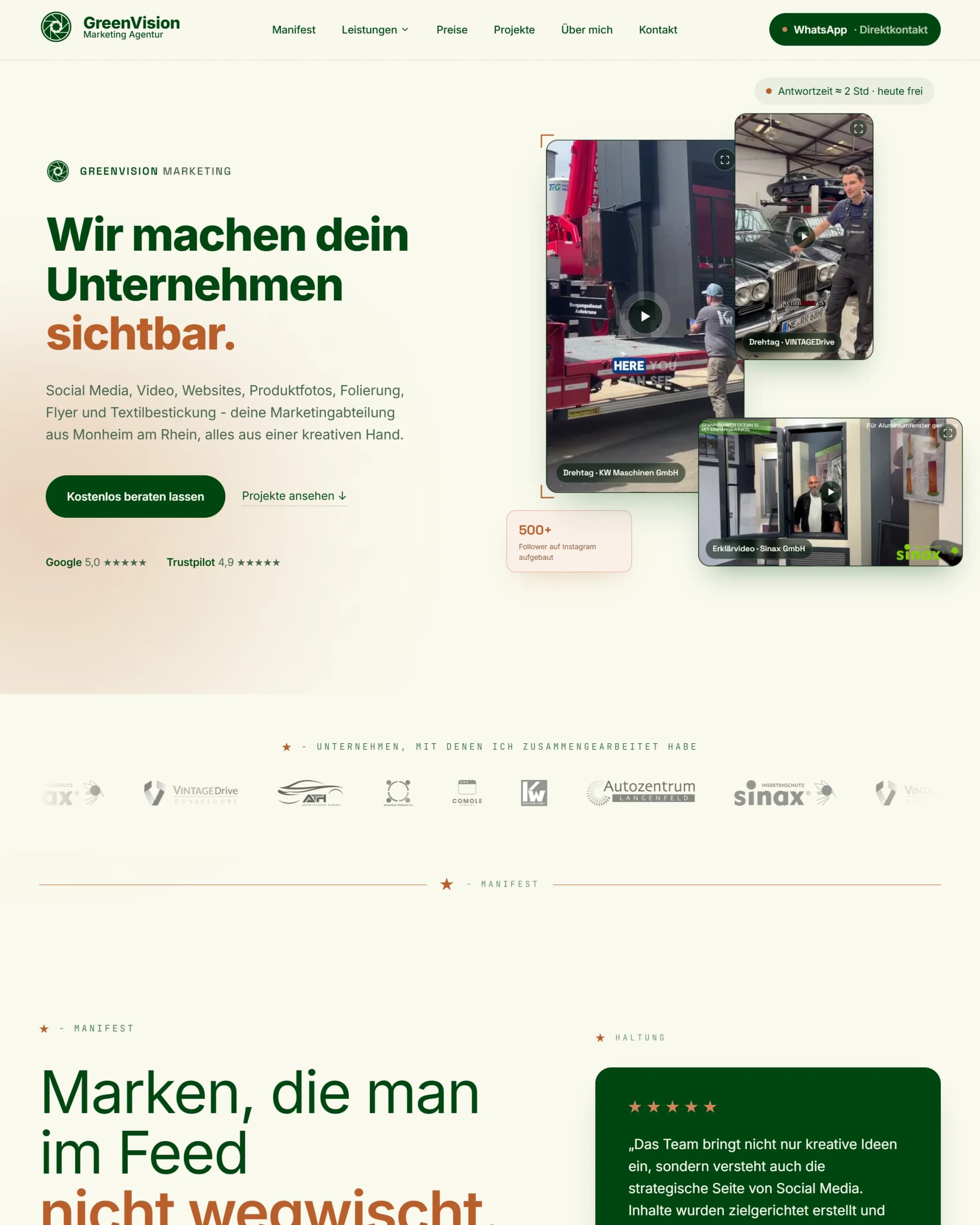 Website von GreenVision Marketing, gebaut von Comole Digital