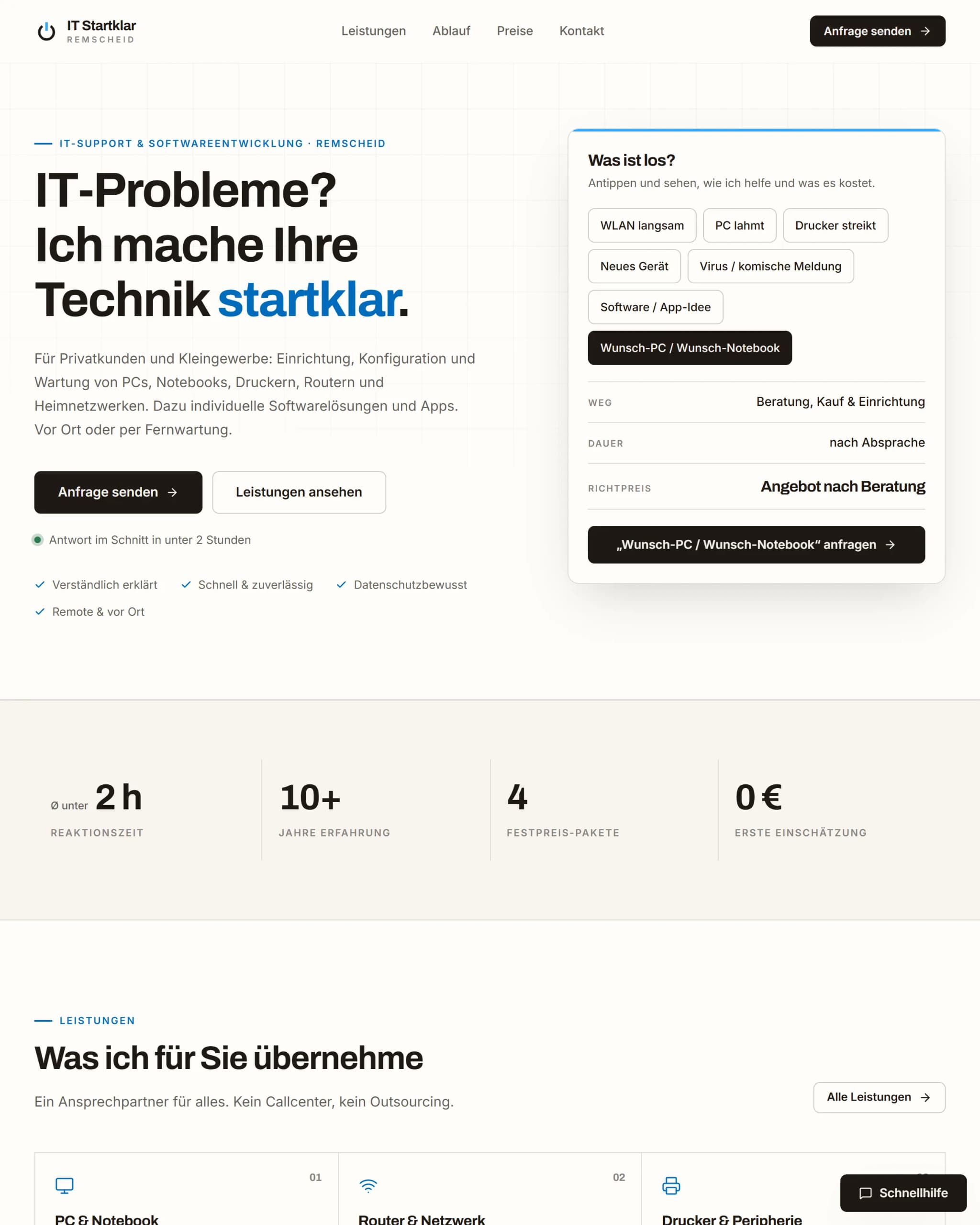 Website von IT Startklar Remscheid, gebaut von Comole Digital